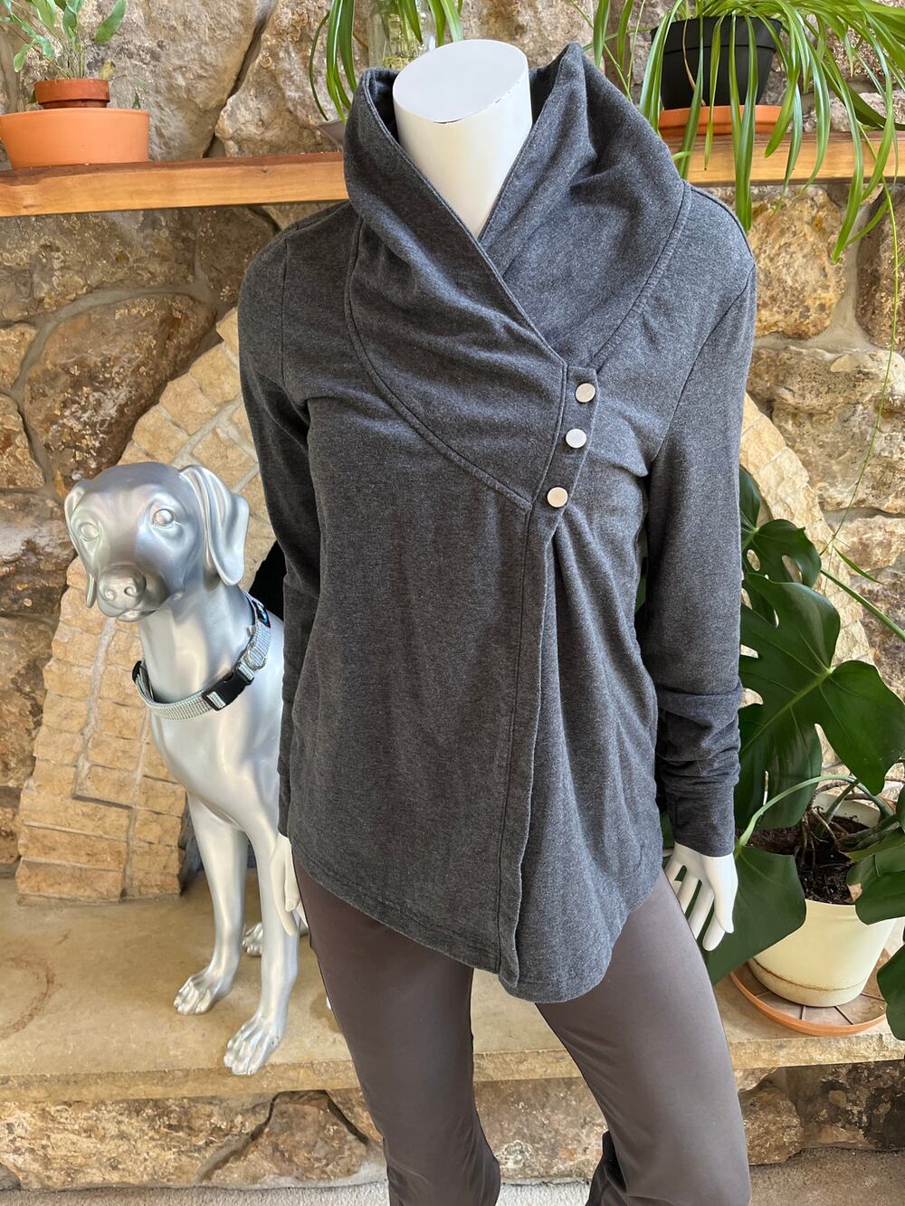 Danskin Gray Wrap Over Cardigan Sweater Women's Size Small